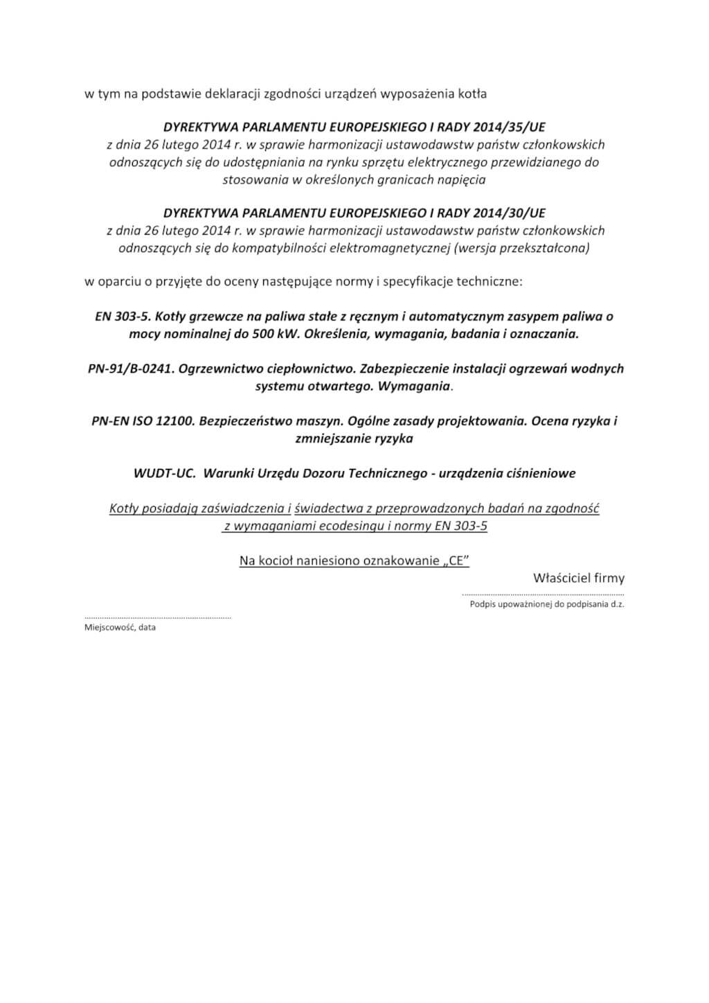 Deklaracja zgodności z KG, KGO, KGŻ, KGS - strona -2